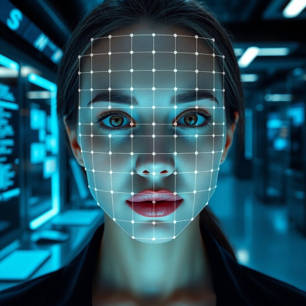 Reverse face search technology showing facial recognition